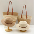 Wholesale Flat Top Straw Hat Fashion Women Large Capacity Tote Bag Seaside Vacation Tote Beach Shoulder Bag and Straw Hats Set
