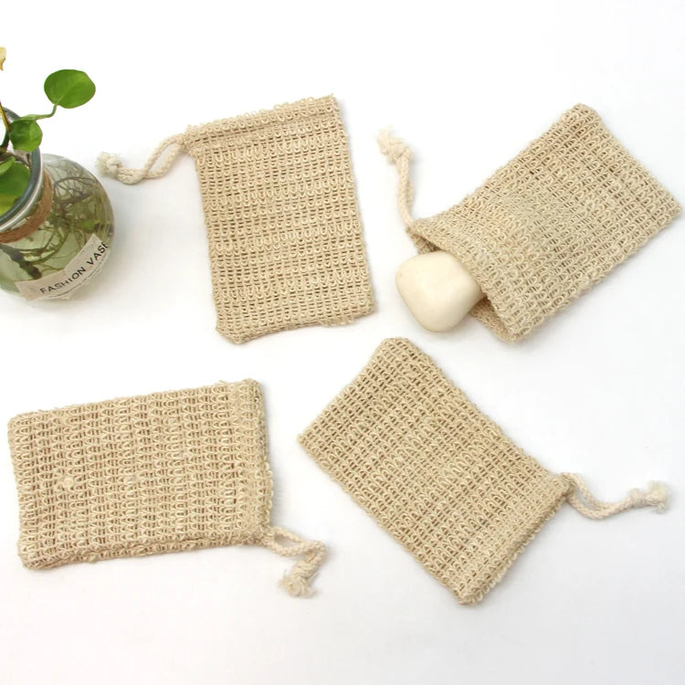 Rectangle Square Cotton and Linen Soap Bag Packing Drawstring Bag Natural Eco-friendly Sisal Shower Bath
