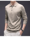 Men's Vintage Casual Fashion Long-Sleeved Sweater Quick Dry Anti-Wrinkle Embroidered Solid Color Lapel Slim Loose Fit Woven