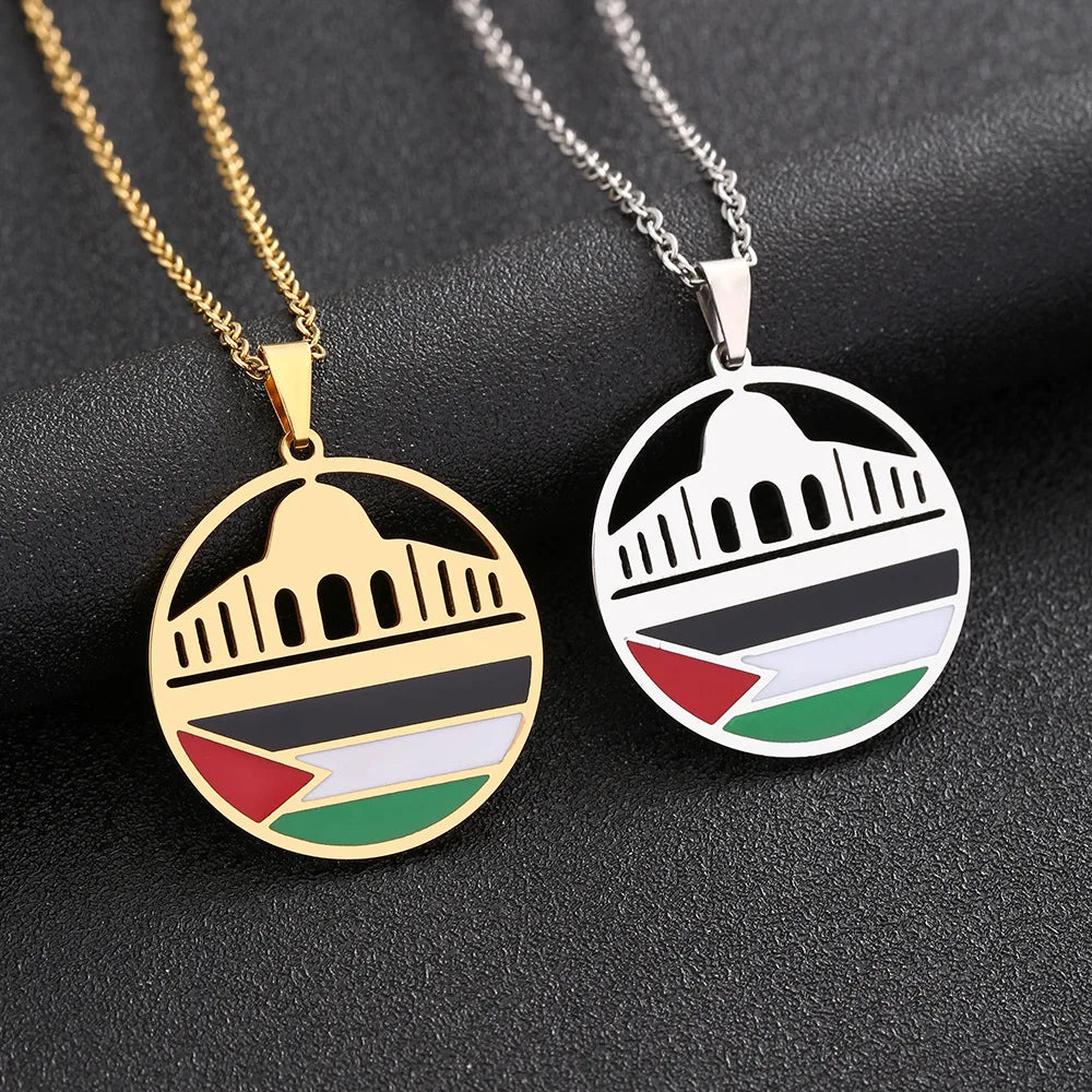 Manufacturer Palestine Map Chain Necklaces Enameled Stainless Steel 18K Gold Plated Enamel Palestinian Flag Map Pendant Necklace