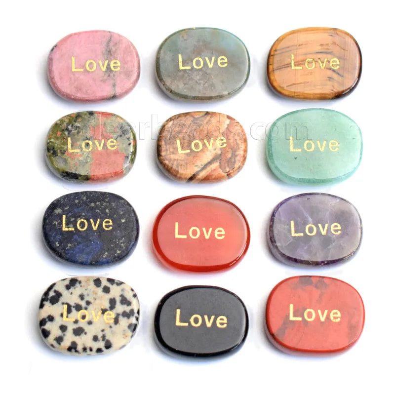 Engraved Inspirational Word Stones Flat Pebbles Healing Crystals Gemstone Positive Words Worry Palm Pocket Stones Love Joy