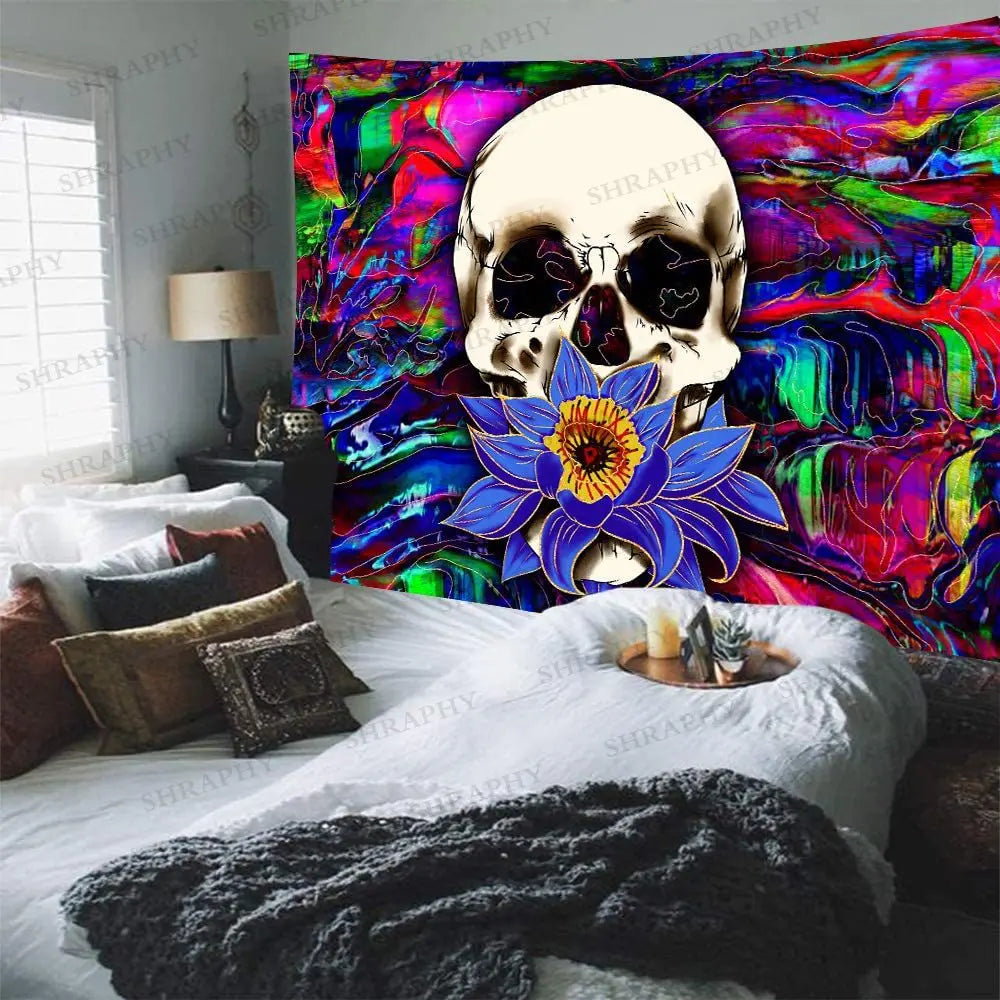 Skull Abstract Mushroom Psychedelic Tapestry Wall Hanging Home Room Decoration