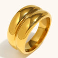 Dingran Women's Stainless Steel Rings Latest Fashion Minimalist Double Layered Drum Shaped 18k Gold Plated