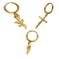 Custom Men Crucifix Pendant Earrings Stainless Steel Rose Flower Charms Mini Hoop Huggie Angel Wings Dangle Earring