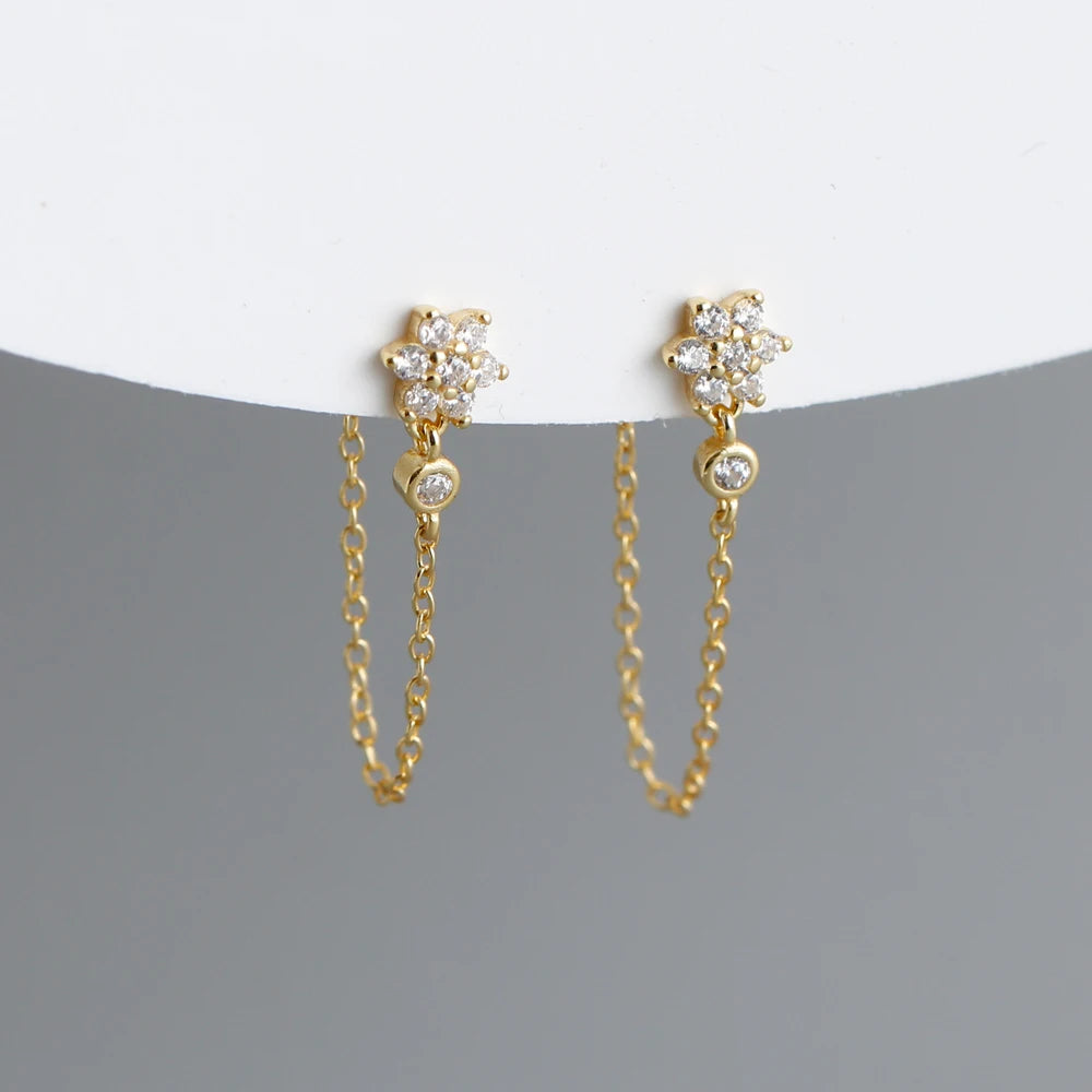 New 925 Sterling Silver Earrings Long Tassel Snow Flower Gold Plated Stud Earrings for Women Jewelry