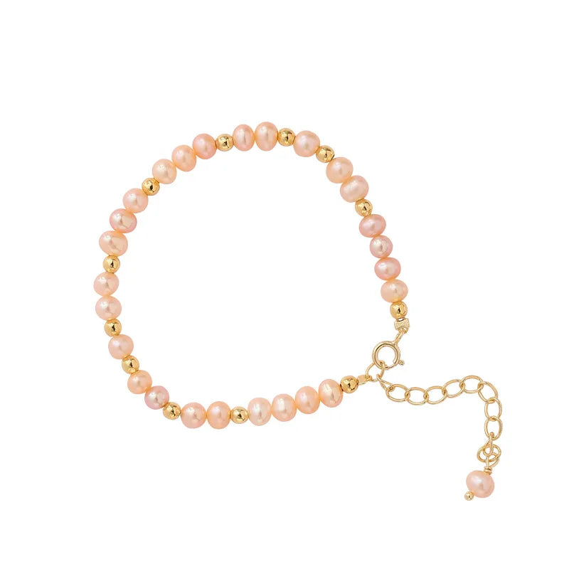 Wholesale Natural pink Freshwater Pearl Bead 14k Gold Filled Beads Clasp Pure Handmade Bracelet Jewelry Ins