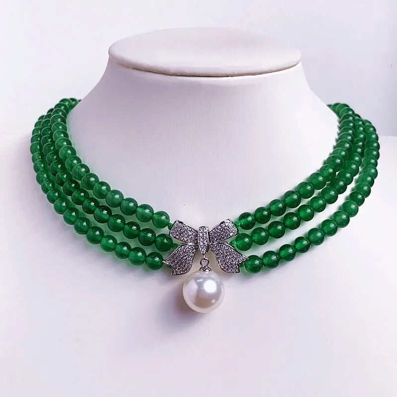 Premium Natural Green Chrysoprase Stone Layered Beaded Choker Necklace for Women Jewellery Gifts Customized