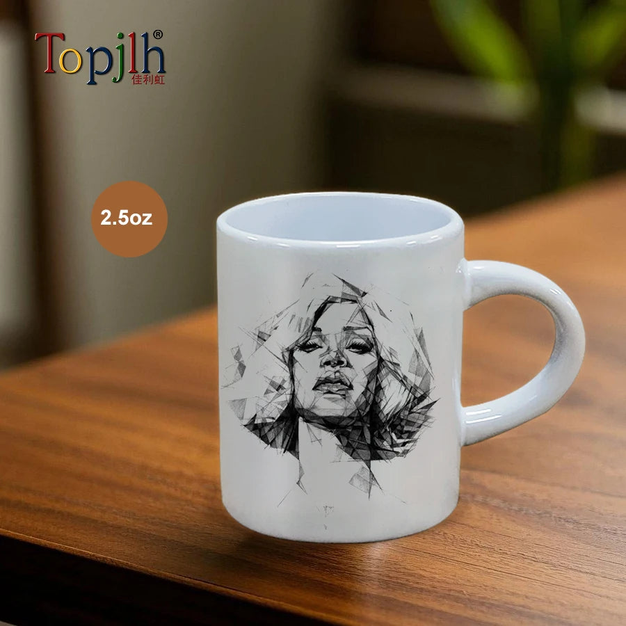 Topjlh Minimalist Plain 2.5oz Sublimation Ceramic Tea Gift White Smooth Surface Personalized Design Small Capacity for Espresso