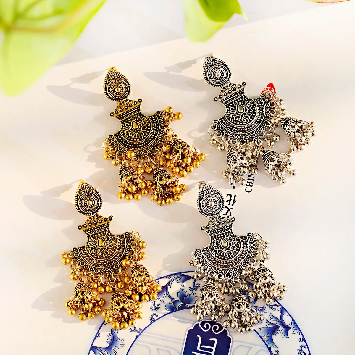 2021 Gold Silver Round Egypt Vintage Jhumka Bells Tassel Earrings for Women Flower Classic Turkish Tribal Gypsy Indian
