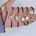 BM1121 Delicate 18k Gold Plated White Shell Pave Toggle Clasp Charm Adjustable Bolo Slide Cord String Bracelets for Women Girls