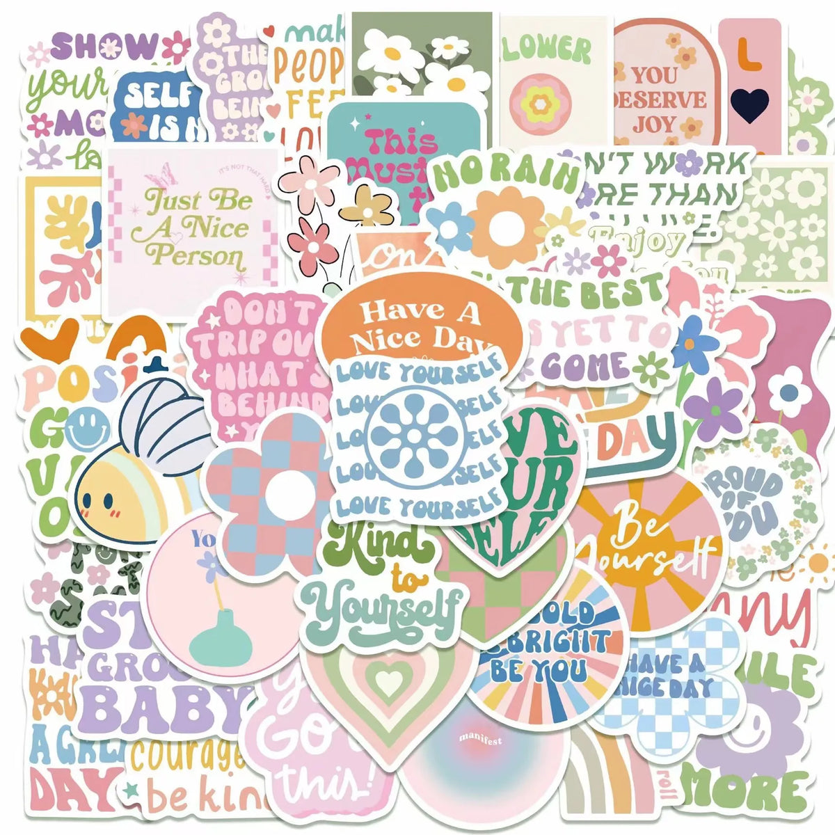 E-50pcs English Danish Pastel Painting Text Stickers Diy Notebook Notebook Self-adhesive Material