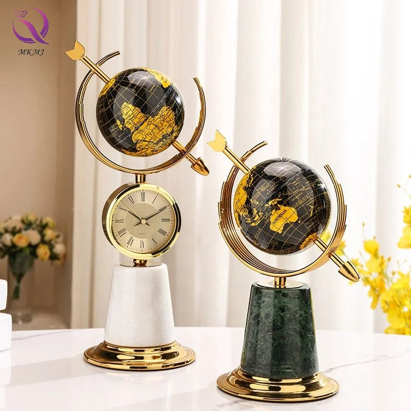 Modern Golden Metal Globe Living Room Home Decor Office Metal Ornaments European Light Luxury Marble Base Desk Globe Crafts