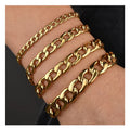 High Polish 18K Gold Plated Stainless Steel Waterproof Cuban Chain Bracelet Flat Figaro Chain Bracelet for Man Women