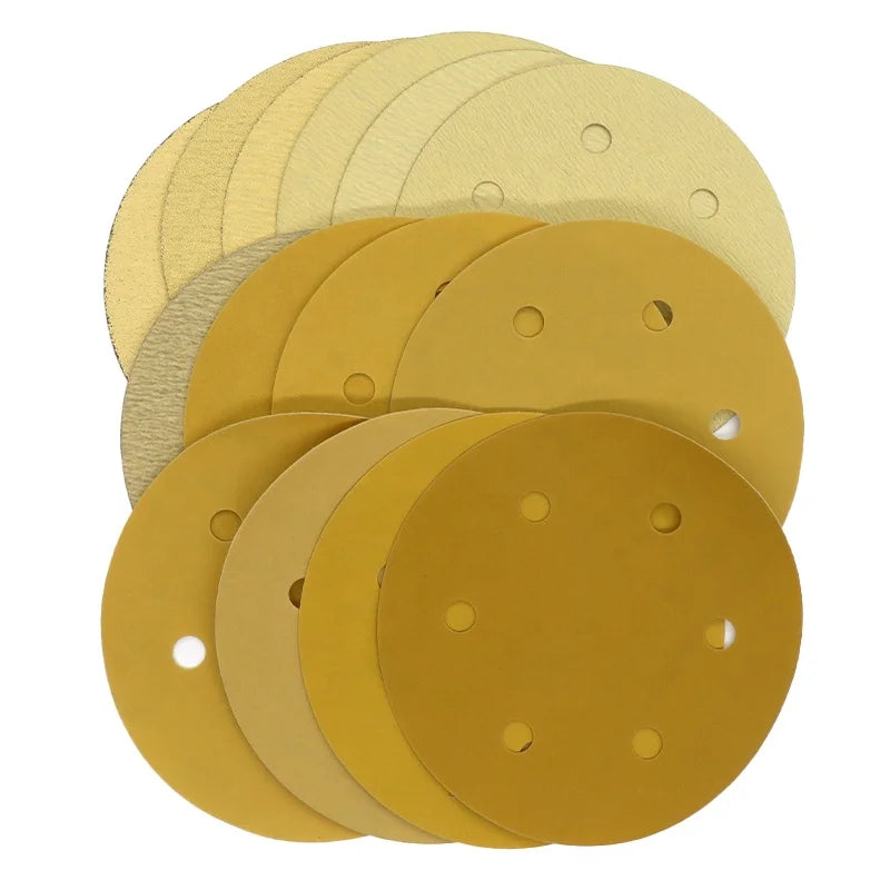 9Inch 225mm Gold Aluminum Oxide Hook and Loop 6-Holes Round Sandpaper Disc for Polishing & Grinding OEM Customizable"