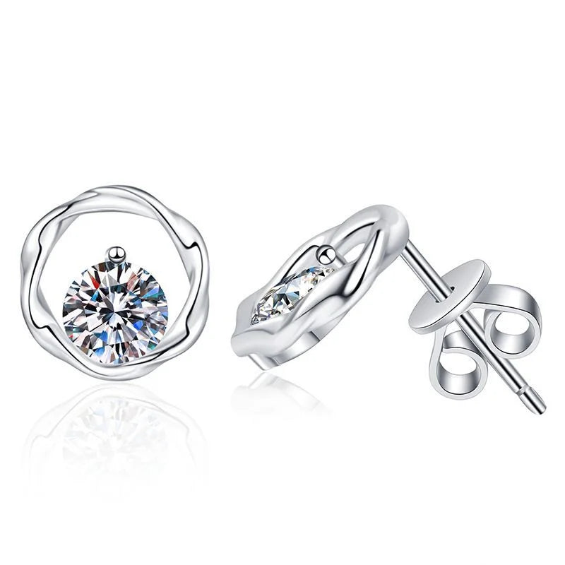 Rhodium Plated Trendy Unisex Minimalist Elegant China Design 925 Silver Moissanite Stud Earrings Nickel Free