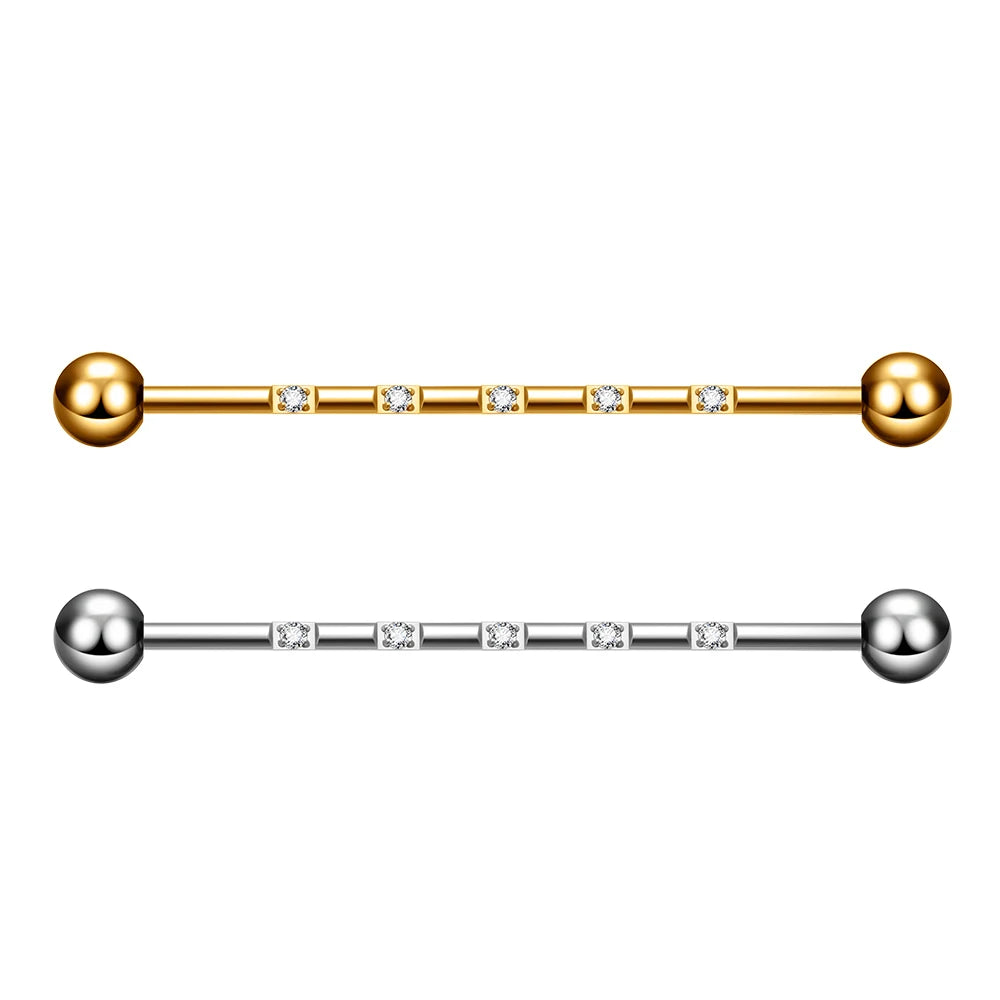 ASTM F136 Titanium 14G Internal Thread Industrial Scaffold Barbell Earrings Piercing CZ Pave on Pole Tragus Women Body Jewelry