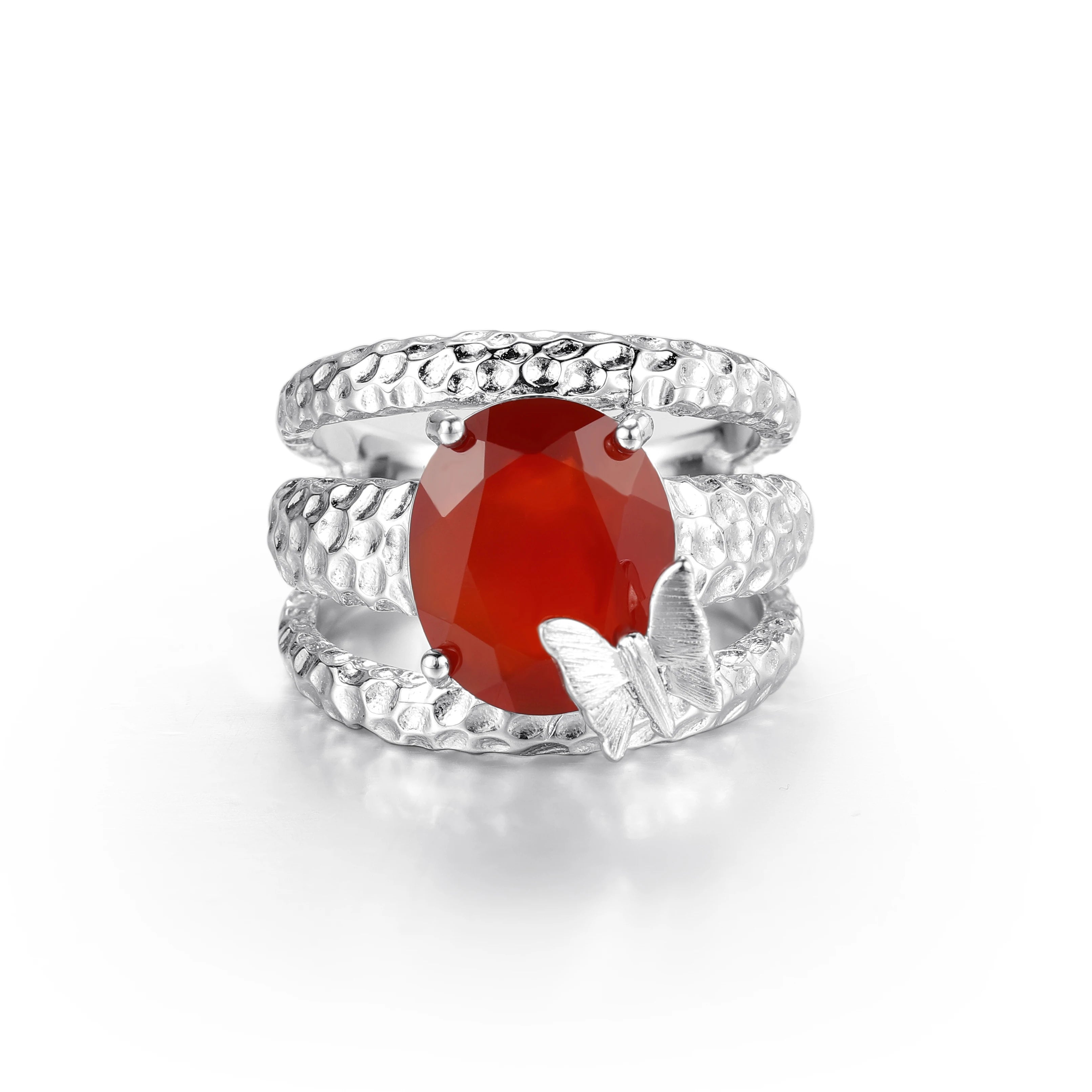 C8295 Abiding Jewelry Fashion Natural Red Agate Butterfly Woman 925 Ring Sterling Silver Jewelry Rings