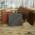 Andong Retro Short Wallet for Men Crazy Horse Leather Purse Card Holder Genuine Leather Male Slim Wallets