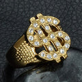 Waterproof Hip Hop US Dollar Pattern Stainless Steel Hot Sale 18k Gold Plated Rings