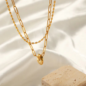 Beimai OEM Necklace Clavicle Chain Titanium Steel Gold Plated Round Pendant Double Layer Necklace