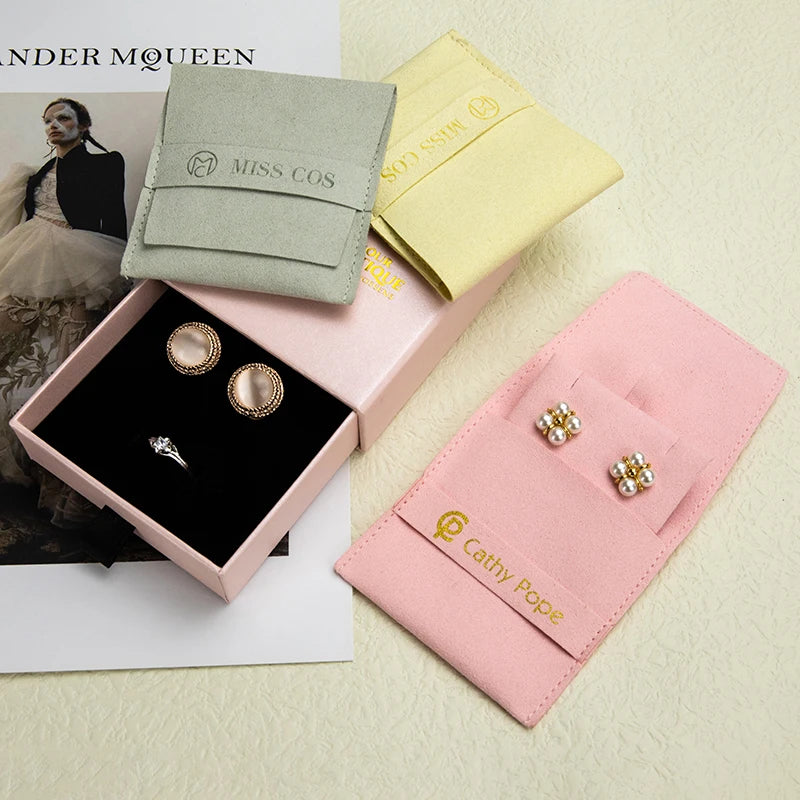 Custom Microfiber Jewelry Packaging with Logo-Small Earring Necklace Bracelet Ring Organizer Bijoux Pouch and Jewelry Bag