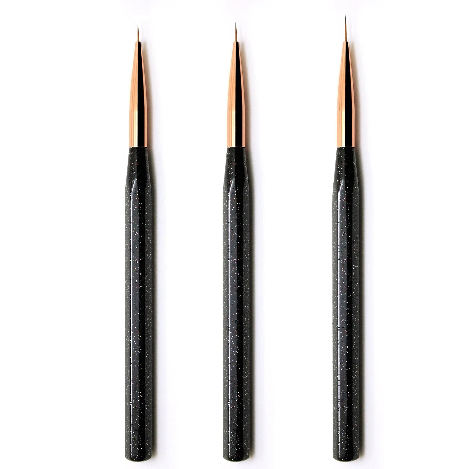 New Design 3pcs Hexagon Black Glitter Luxury Plastic Handle Nail Art Liner Brush Set Professional Manicure Painting Brush DIY