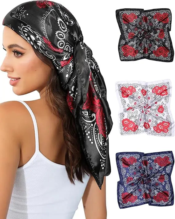 Wholesale 90x90cm Satin Square Head Scarf Custom Ladies Silk Neck Scarf Bandanas Bundle for Valentine's Day for Outdoor Adults
