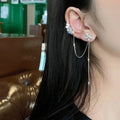 Fashion White Color Micro-Inlay Zircon Small Flower Ear Line Flower Ear Chain Long Earrings for Women Earhook Earwrap