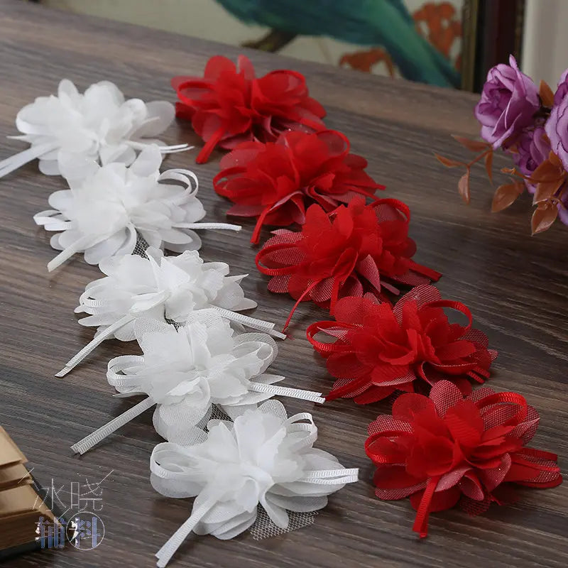 Handmade Lace Trim 8cm Width butterfly Ribbon Flower 3D Chiffon Flower XF09 10 Flowers Per Yard