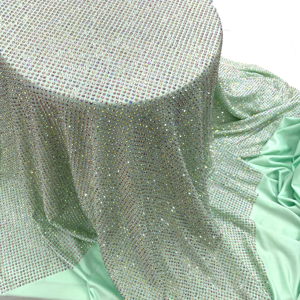 S576  Wholesale Custom Bling Rhinestone Crystal Hotfix Transfer Full Crystal Fabric for Shining Dress