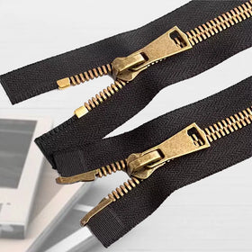 Gold Antique Brass Metal Zipper Open-End and Close-End Element/Teeth for Shoes Bags Garments for Home Textile Use Brown Zipper