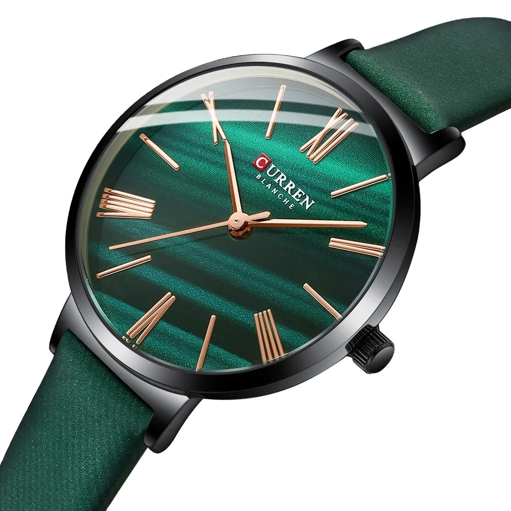 CURREN Lady Watch 9076 High Fashion Quartz Dress Bracelet Ladies Wristwatch Simple Leather Women Watches Relogio Feminino