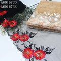 Latest OEM Embroidery Net Lace 25CM Coloful Red Flower Tulle Lace Trim Black Nude Mesh Lace Fabrics for Dress Garment Party
