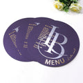 Morden Silver Foil Deboss Initials Gold Text Purple Round Menu Card for Wedding Party Event Supplies