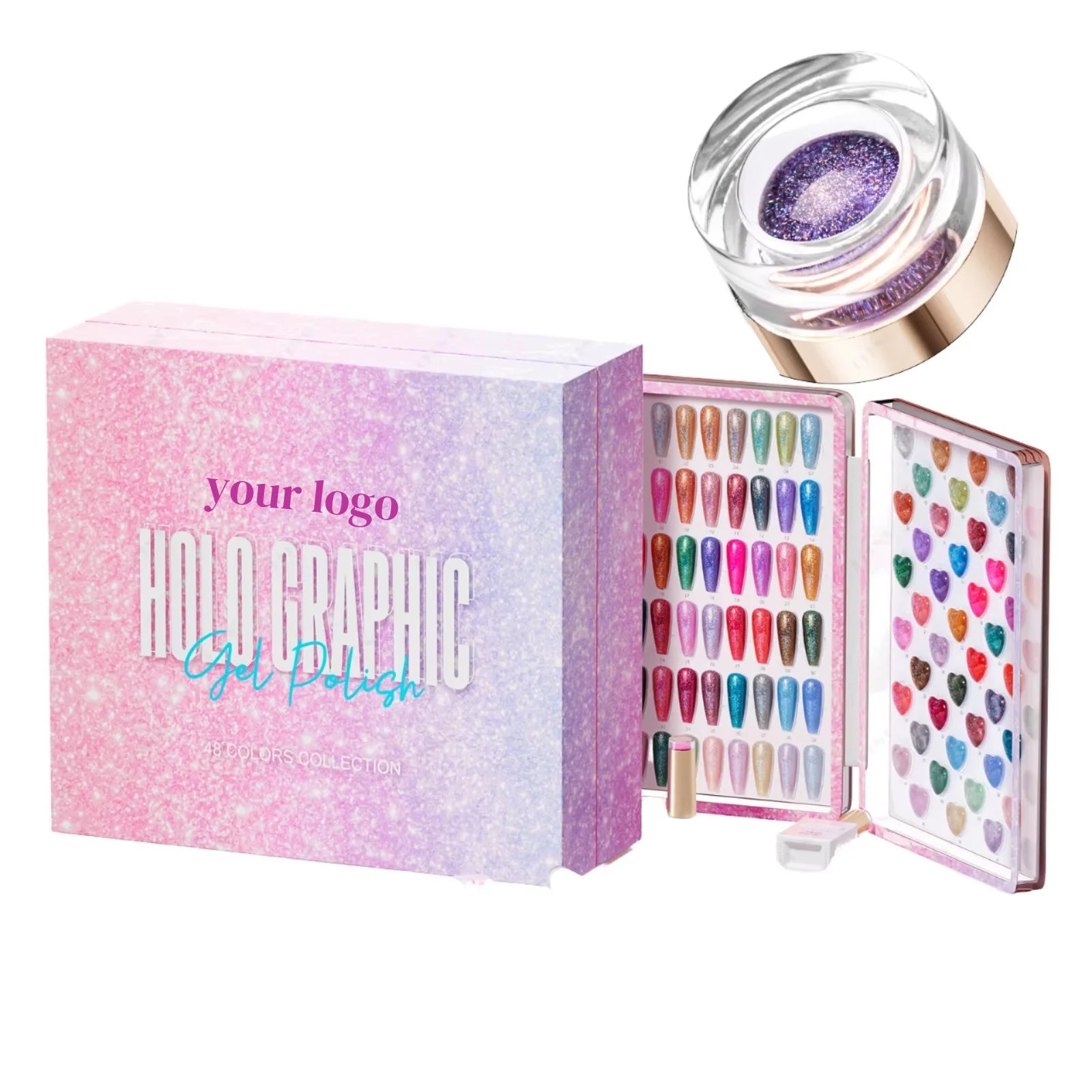 OEM/ODM Private Label 48 Colors High Holographic Laser Collection Nail Gel Polish Set with Color Book Box Packing