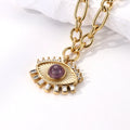 18k Gold Plated Stainless Steel Tarnish Free Zircons Gold Chunky Chain Lucky Turkish Eye Natural Amethyst Necklace