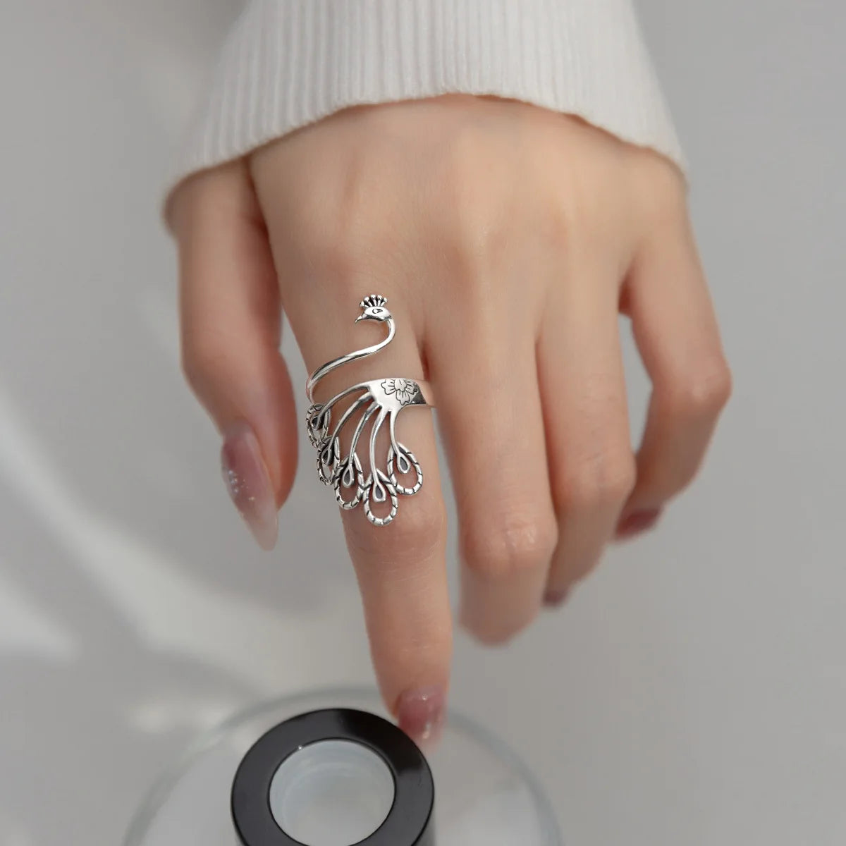 Statement Peacock Shape Adjustable Open 925 Sterling Silver Finger Rings Fashion Jewelry Women