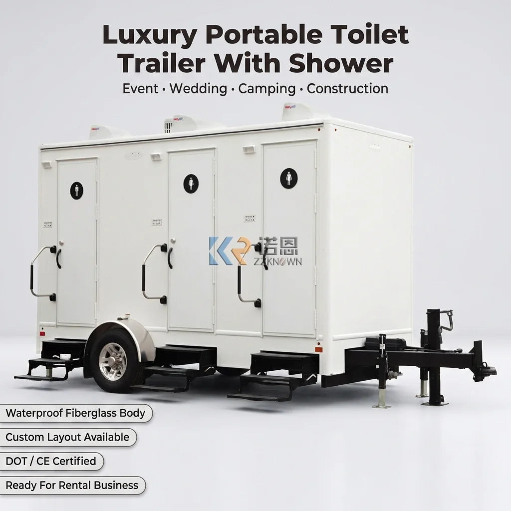 ZZKNOWN KN-430CS FRP Portable Toilet Shower Combo Trailer Mobile Restroom Flush System Eco-Friendly for Camping Construction Use