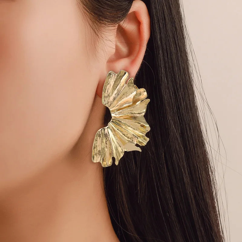 2024 Top Quality Custom Fashion Jewelry Gold Plated Ear Rings Unique Ginkgo Leaf Earrings for Women