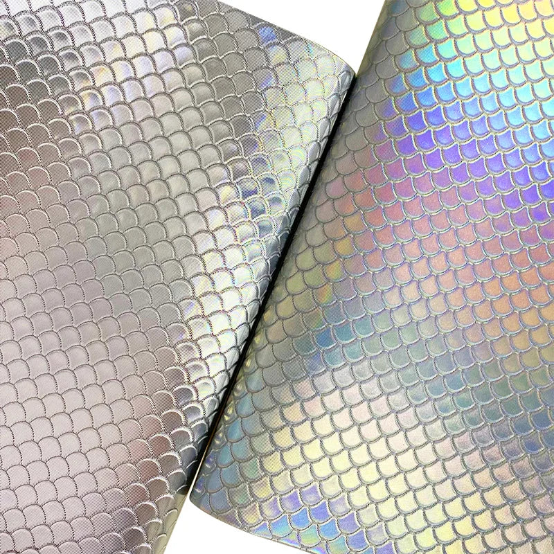 Customized Fish Scale Embossing Pattern Sparkle PU Synthetic Leather Shiny Grating Fabric for Bows Bags DIY Crafts