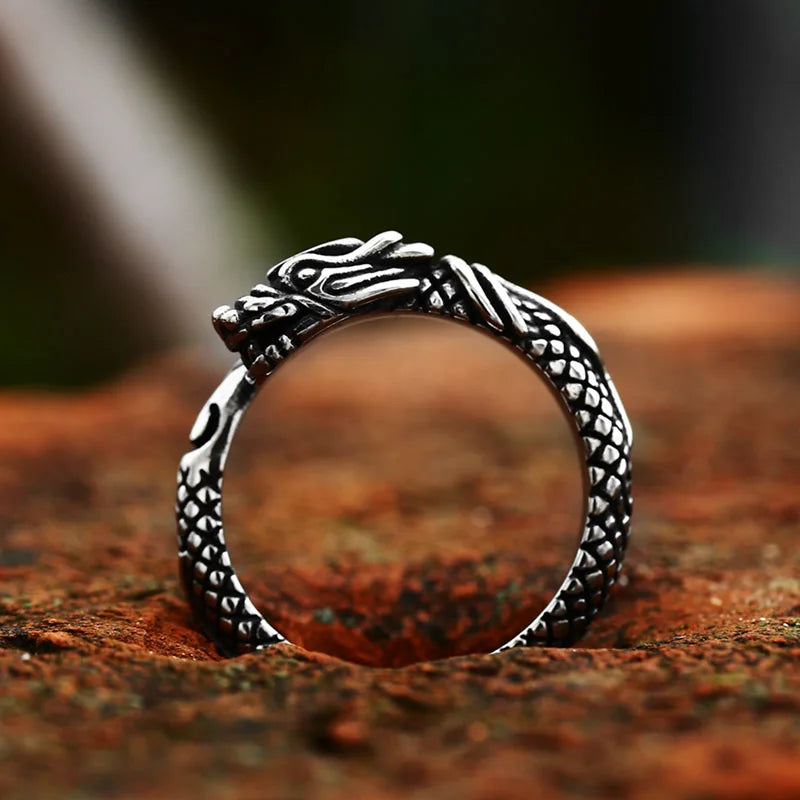 SS8-1145R 2023 New Design Viking Dragon Ring Stainless Steel Round Men's Ring Cool Animal Jewelry High Quality Wholesale