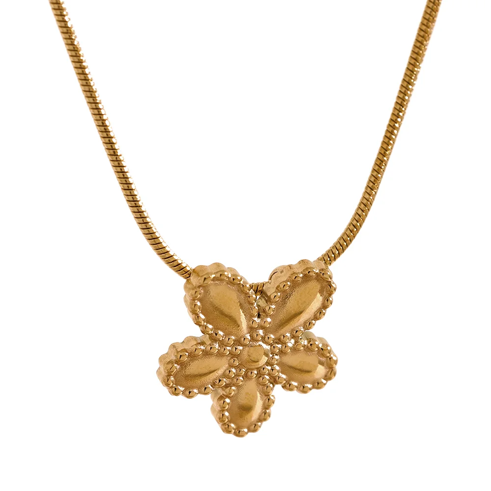 JINYOU 2136 Fashion Flower Pendant Stainless Steel Gold Silver Color Necklace Rust Proof Waterproof Statement Stylish Jewelry MegaBDM