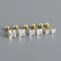 Wholesale Sterling Silver Jewelry S925 square Zircon Screw Stud Earrings Jewelry Sterling Silver Minimalist Stud Earrings Women
