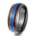 POYA Unisex 8mm Acacia Wood Blue Opal Inlay Tungsten Ring Dark Gunmetal Black with Classic Style for Wedding Gift Anniversary