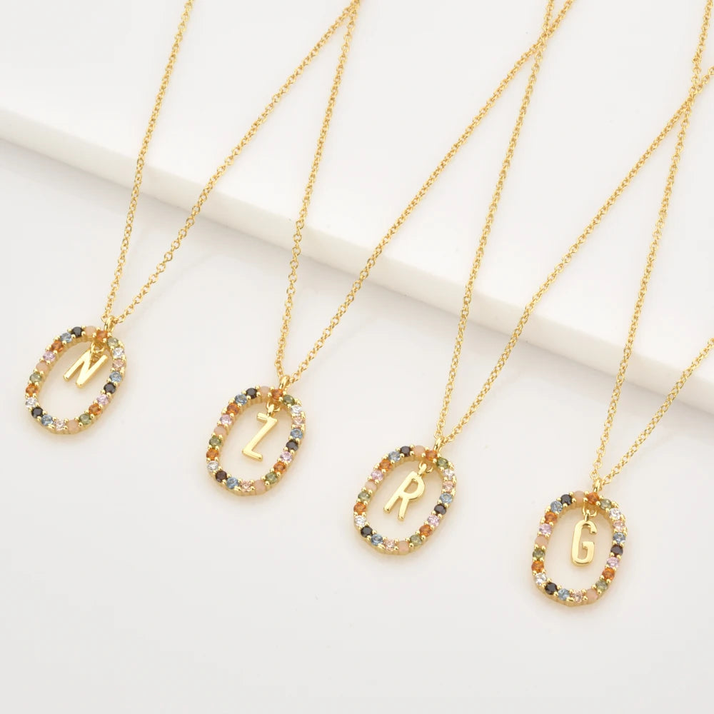SJ Lateefah Zircon Colorful Letters a - Z Initial M S C K Alphabet 18k Gold Crystal Initial Necklace Chain Letter Necklace