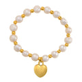 Hot Women Charm Freshwater Pearls Bracelet Gold Plated Waterproof Stainless Steel Peach Heart Bracelet