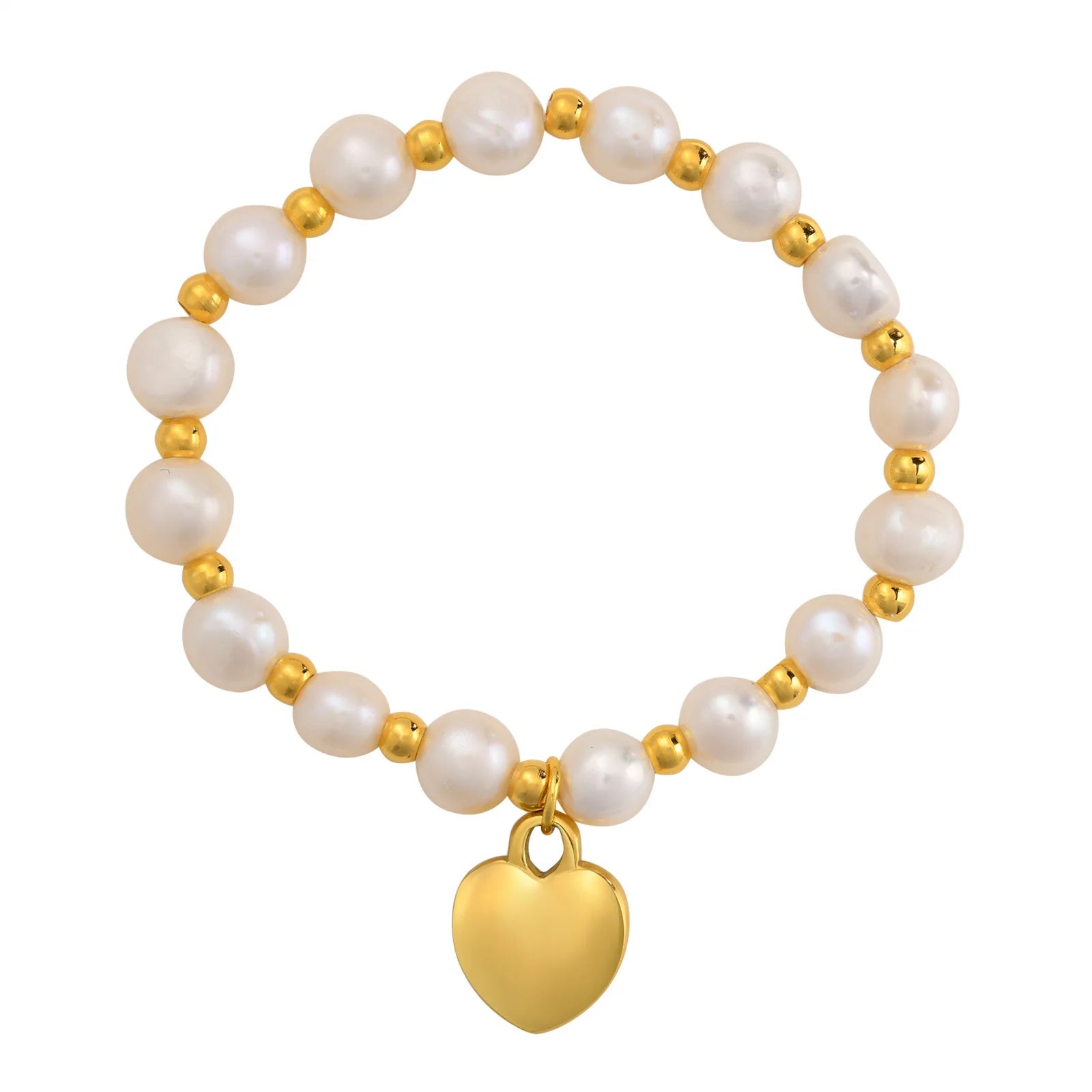 Hot Women Charm Freshwater Pearls Bracelet Gold Plated Waterproof Stainless Steel Peach Heart Bracelet