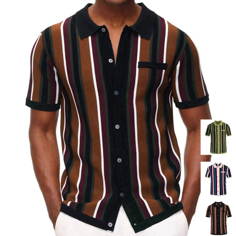 Summer Stripe Men'S Large Breathable Short Sleeve Button Boys' Clothes Casual Wear Sport Oversize T-Shirt