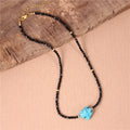 Handmade Chic Real Black Spinel Beads Raw Turquoise Choker Necklace Women Simple Short Necklace Gift Jewelry Dropship