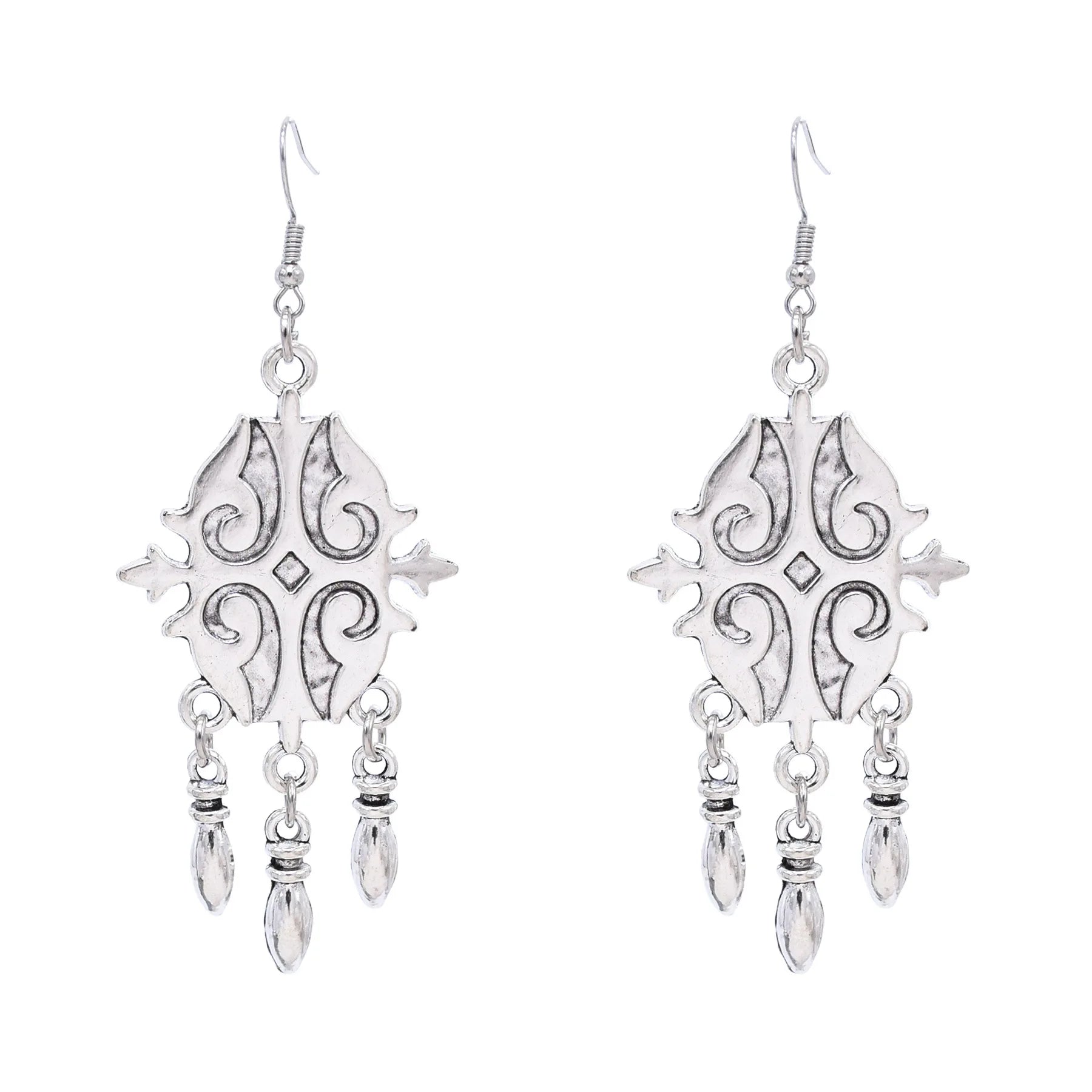 Vintage Bohemian Teardrop Earrings for Women Handmade Drop Earrings with Carved Totem Made of Zinc Alloy